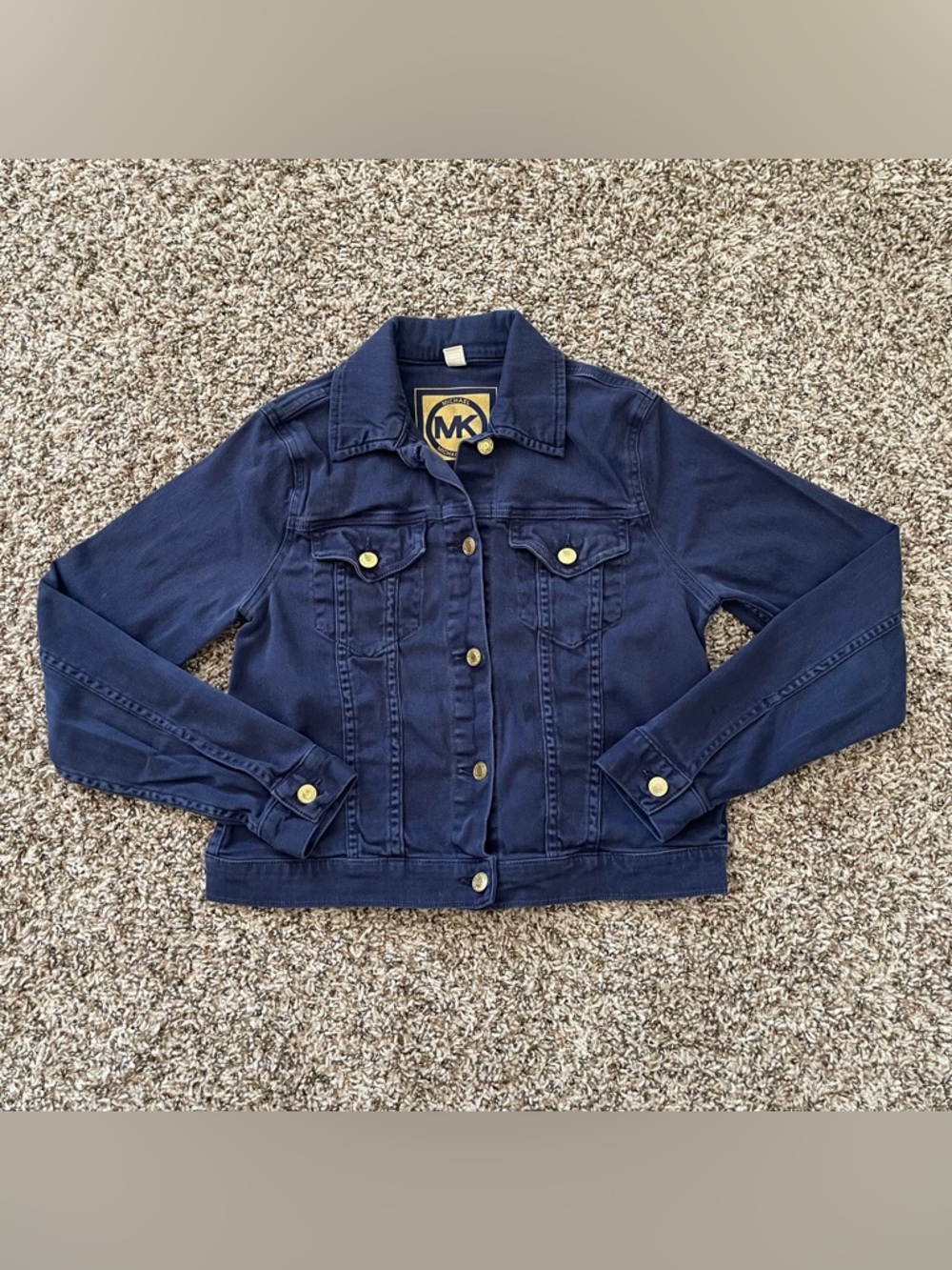MICHAEL KORS Oxford Blue Denim Style Jacket Women's Size M Mid Length Stretchy